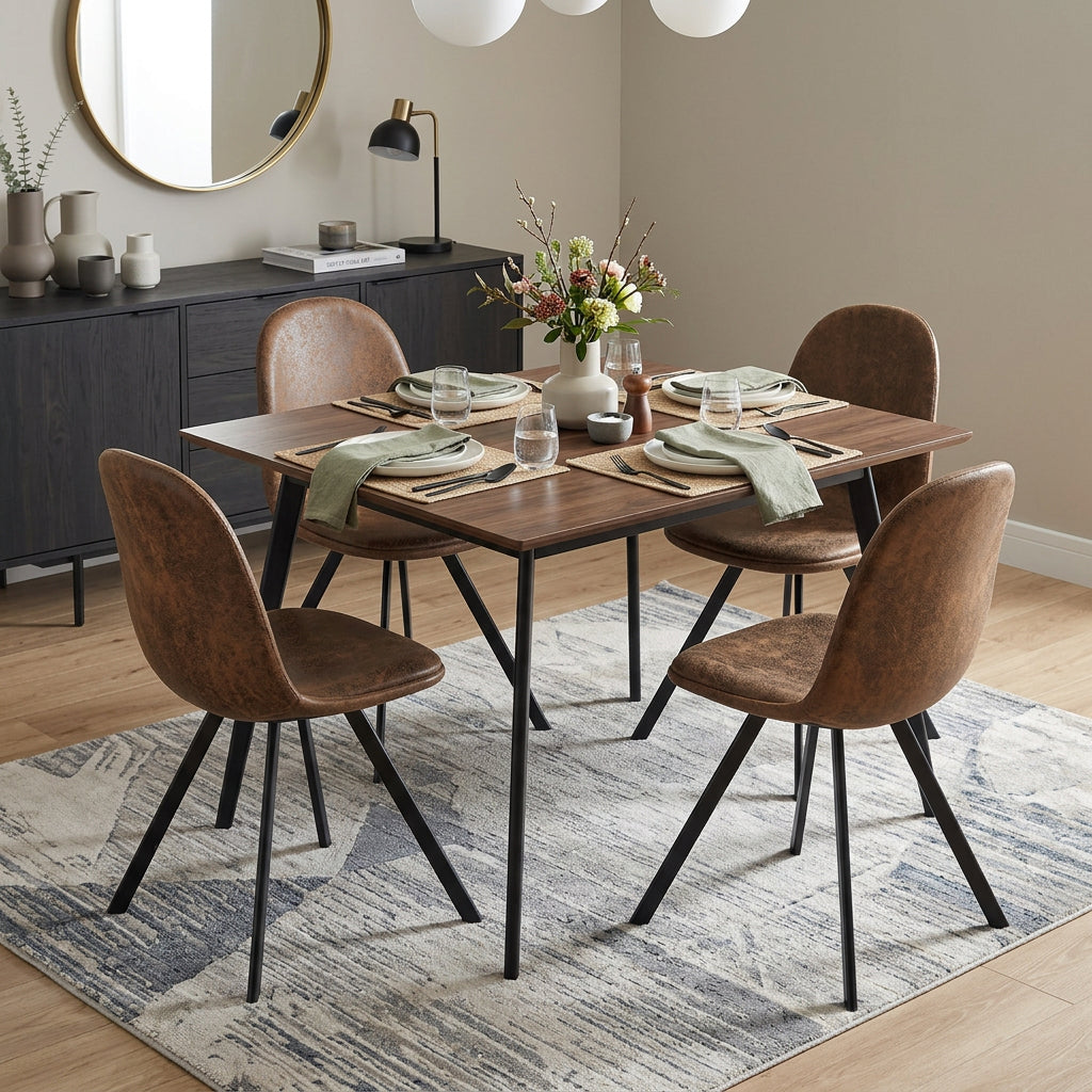 Set of Four Brown and Black Upholstered Suede Dining Side Chairs