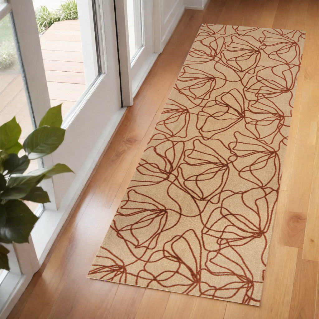 6 Beige and Bronze Floral Washable Area Rug With UV Protection