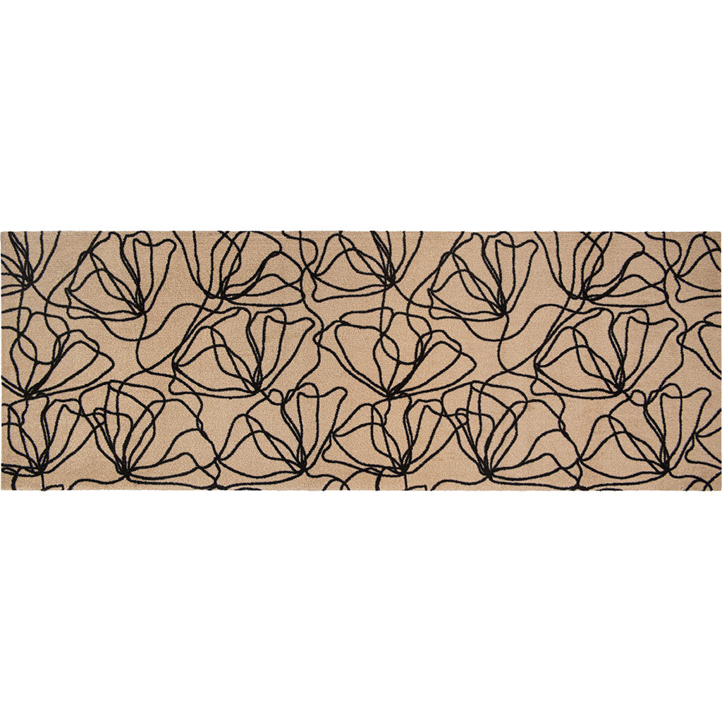 6 Beige and Black Floral Washable Runner Rug With UV Protection