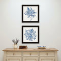 Set Of Two Blue And White Delph Floral Black Framed Wall Art