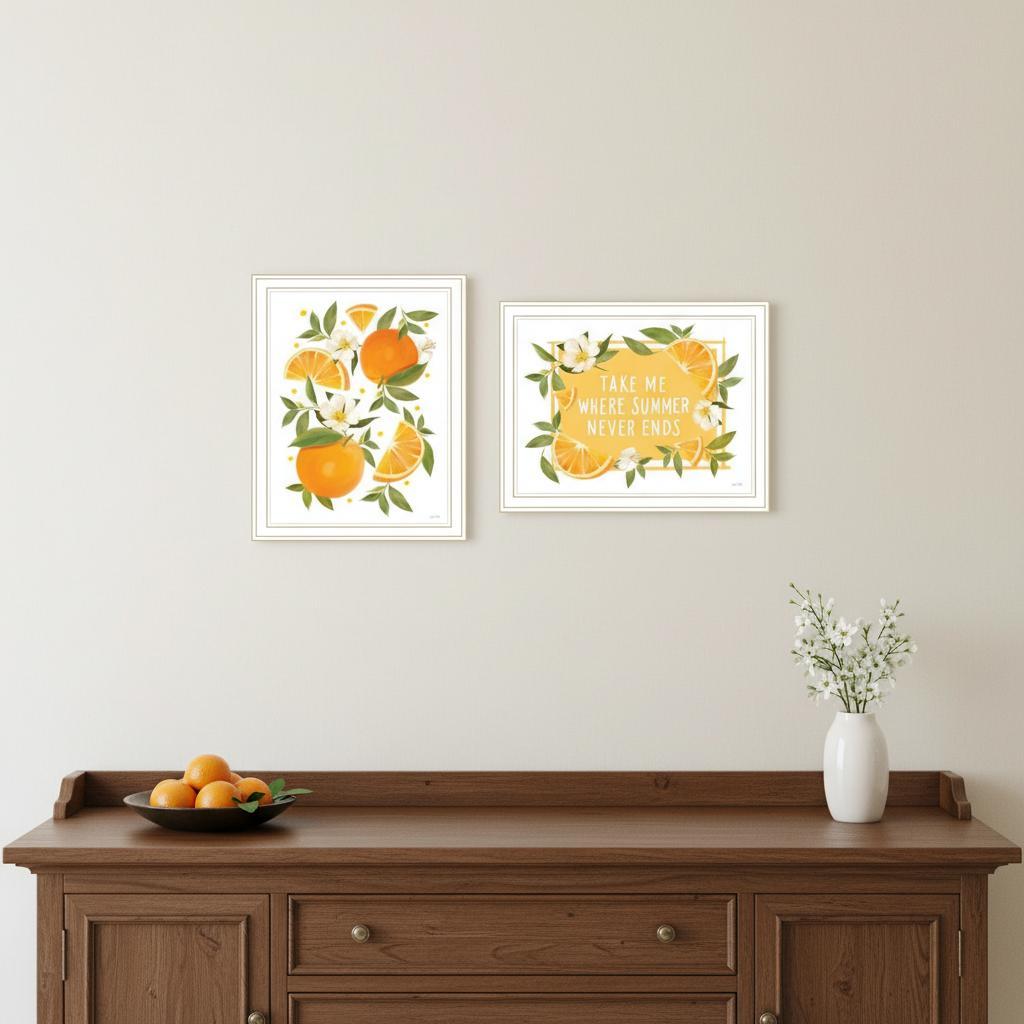 Set Of Two Take Me Where Summer Never Ends White Framed Wall Art