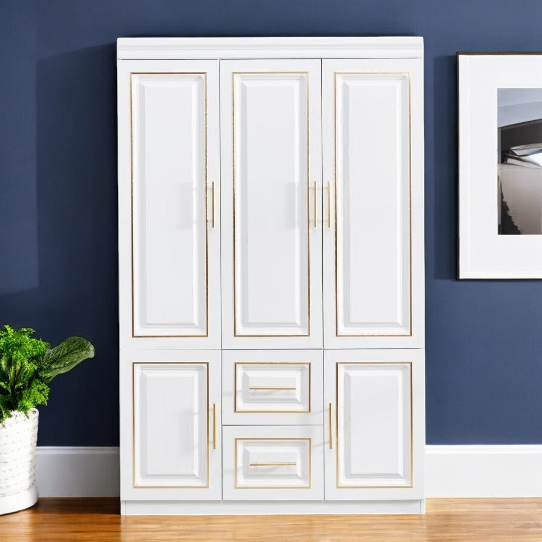 74 White And Gold Five Door Two Drawer Combo Dresser