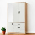 71 White And Natural Mirrored Three Door Three Drawer Combo Dresser