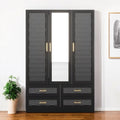 71 Black Carved Geometric Mirrored Three Door Four Drawer Combo Dresser