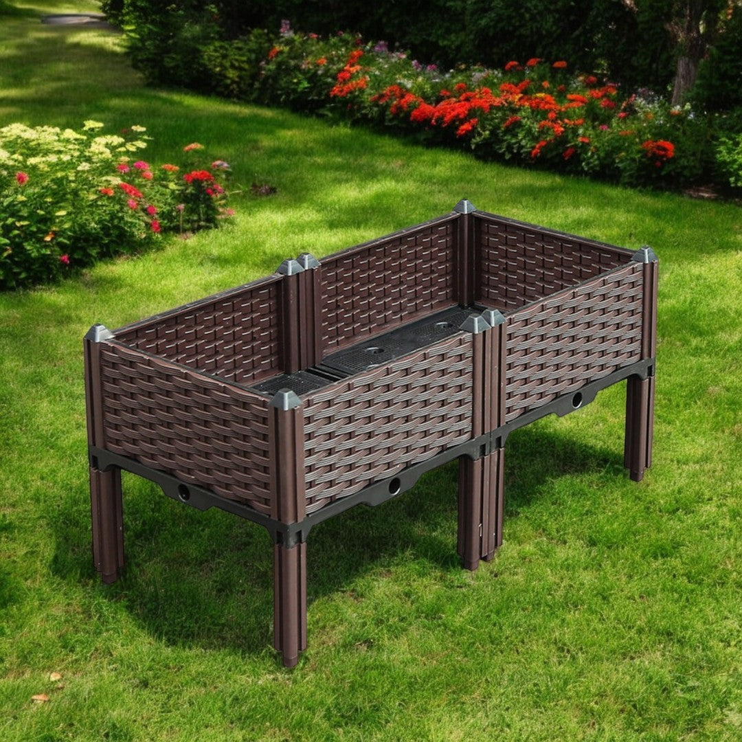 32 X 16 Dark Brown Heavy Duty Plastic Rectangular Self Watering Raised Garden Bed