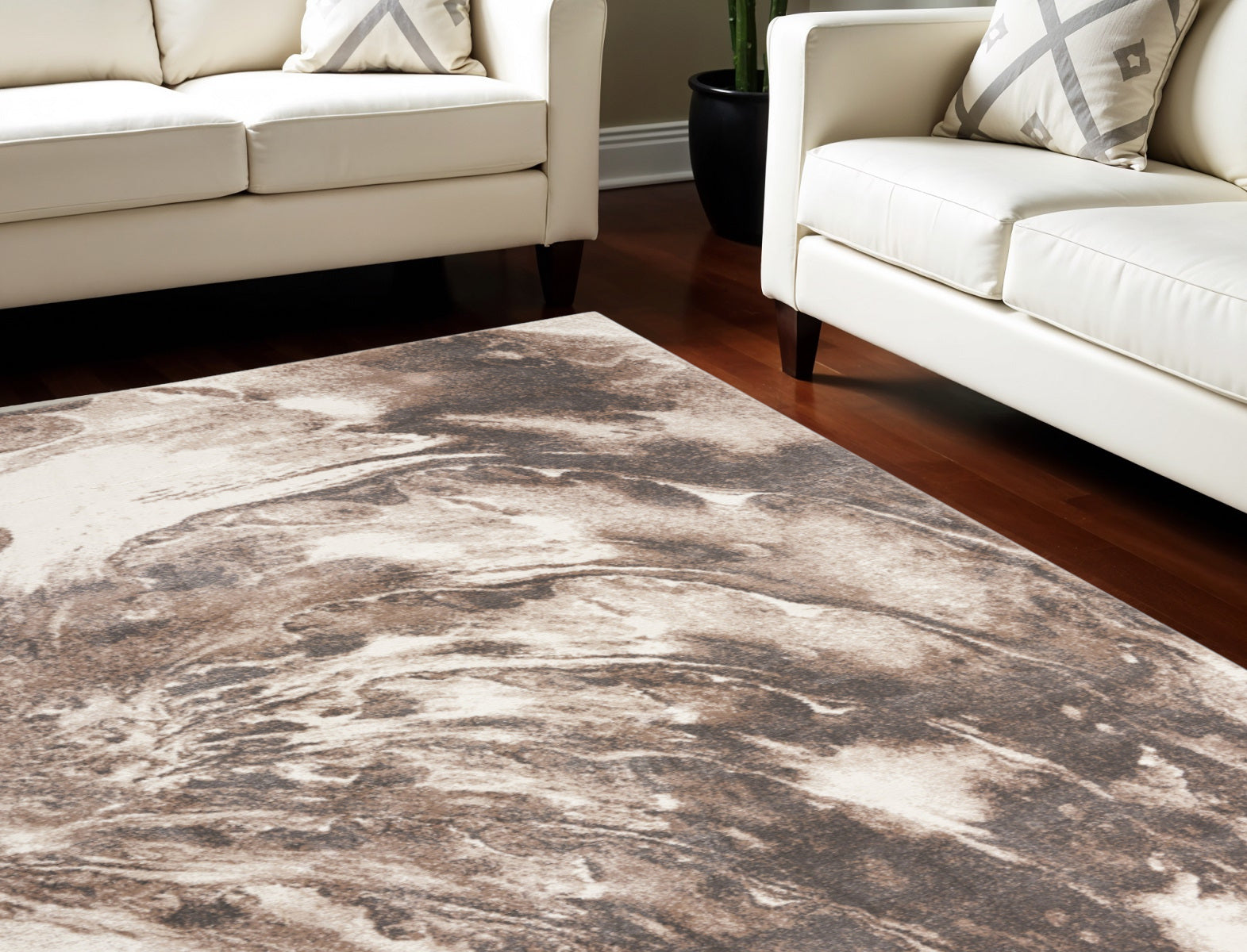 8' X 10' Tan Abstract Power Loom Area Rug