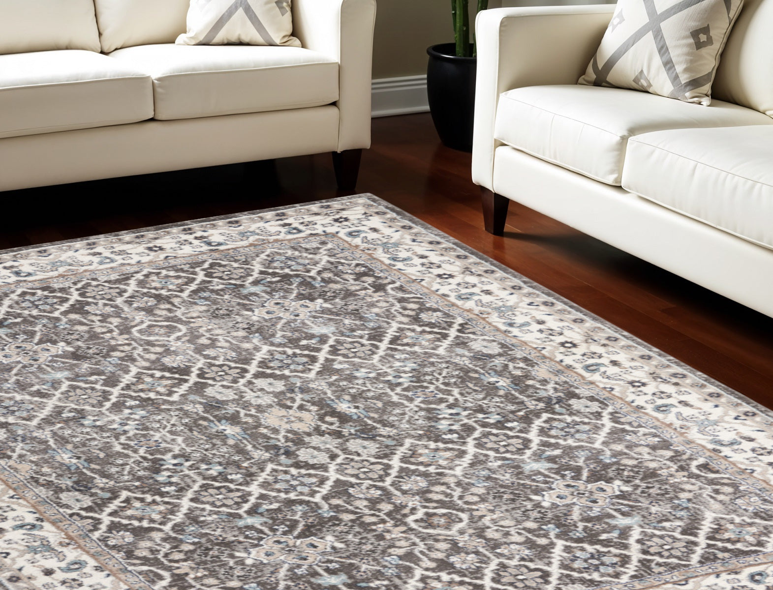 8' X 10' Gray Floral Power Loom Area Rug