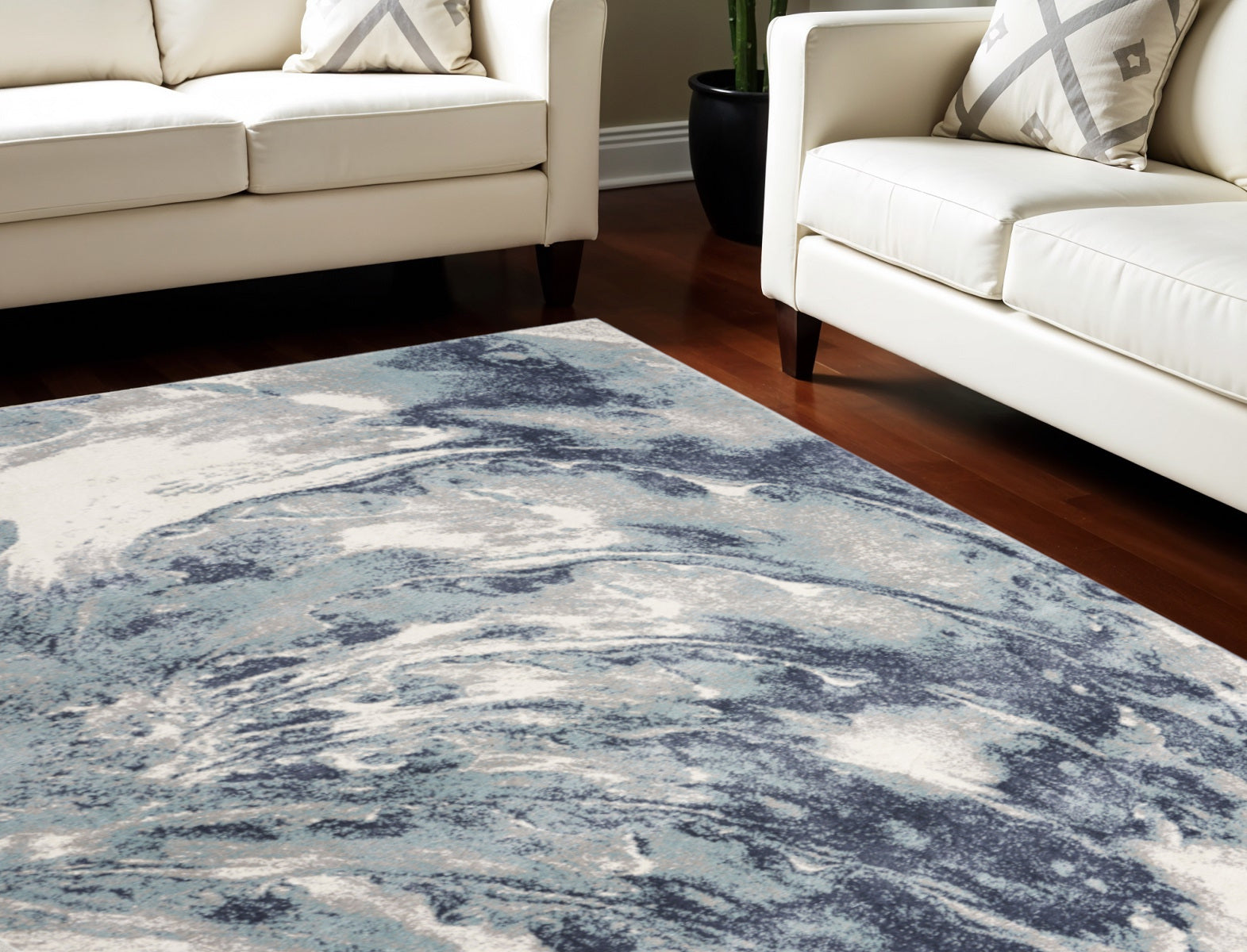 8' X 10' Blue Abstract Power Loom Area Rug