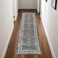 8' Gray Floral Power Loom Runner Rug