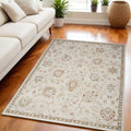 5' X 8' Ivory Floral Power Loom Distressed Area Rug
