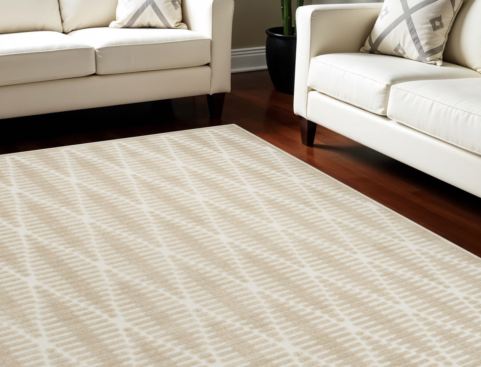 7' X 9' Beige Geometric Area Rug