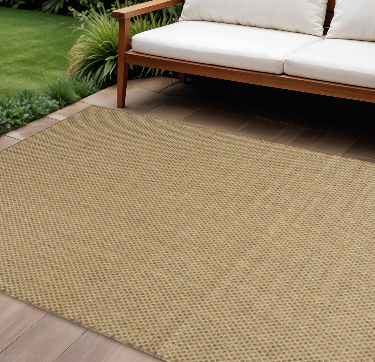 6 X 9 Tan And Brown Geometric Indoor Outdoor Area Rug