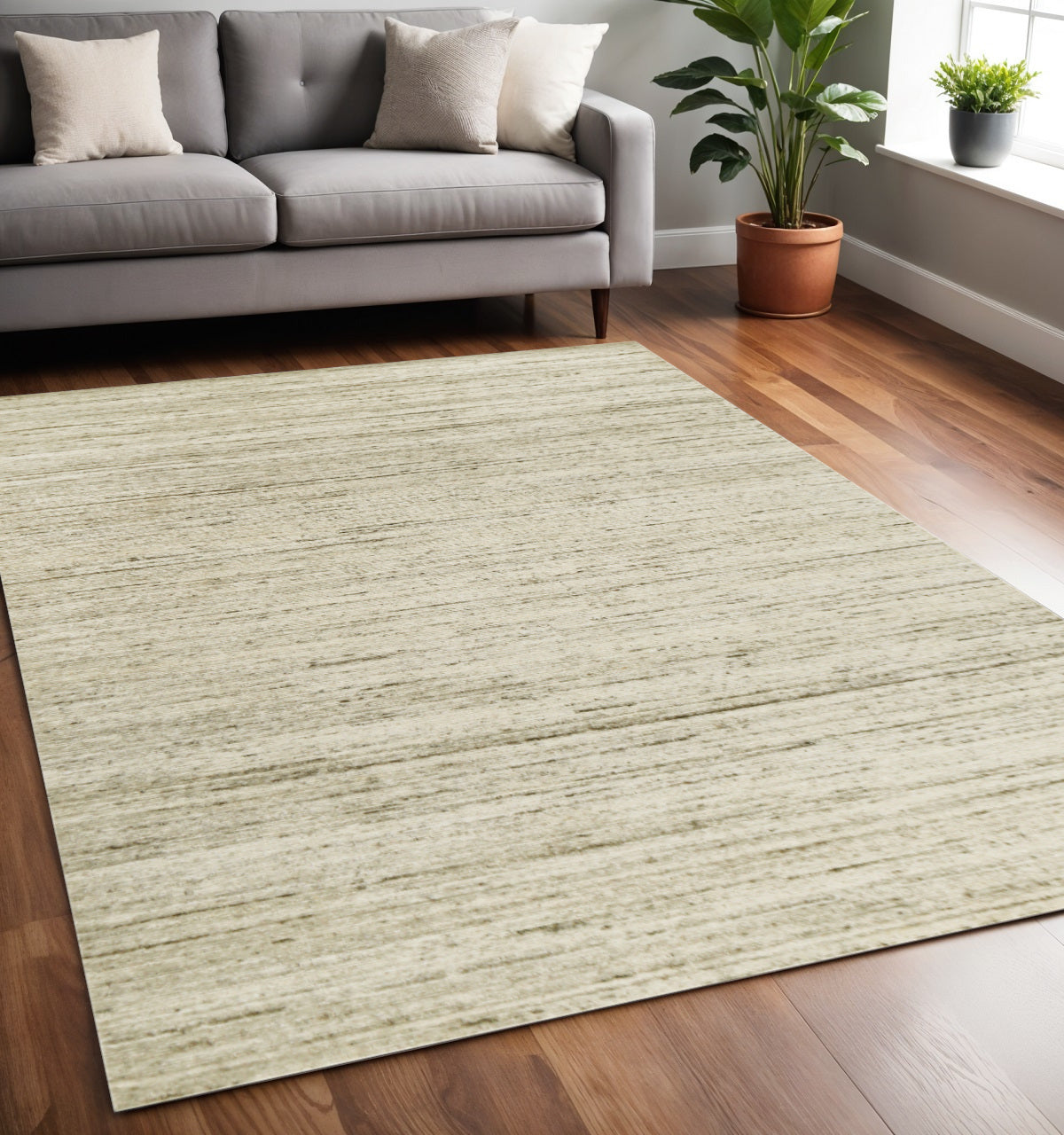 5 X 8 Ivory And Brown Wool Striped Hand Woven Area Rug