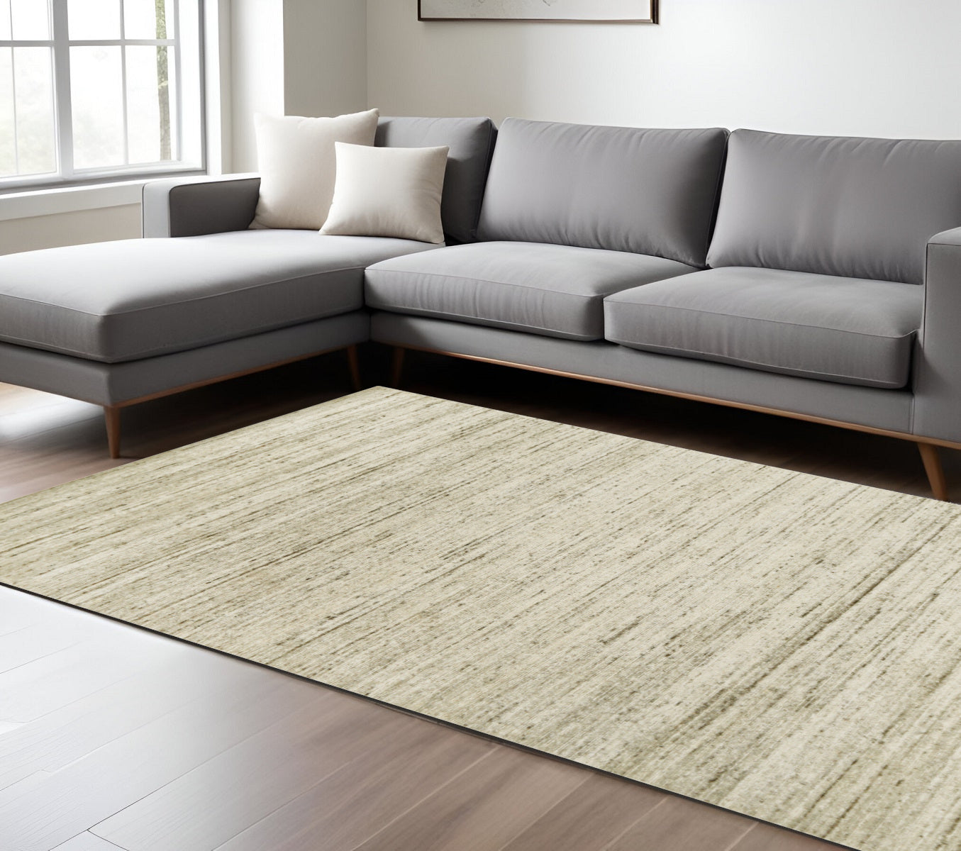 12 X 15 Ivory And Brown Wool Striped Hand Woven Area Rug
