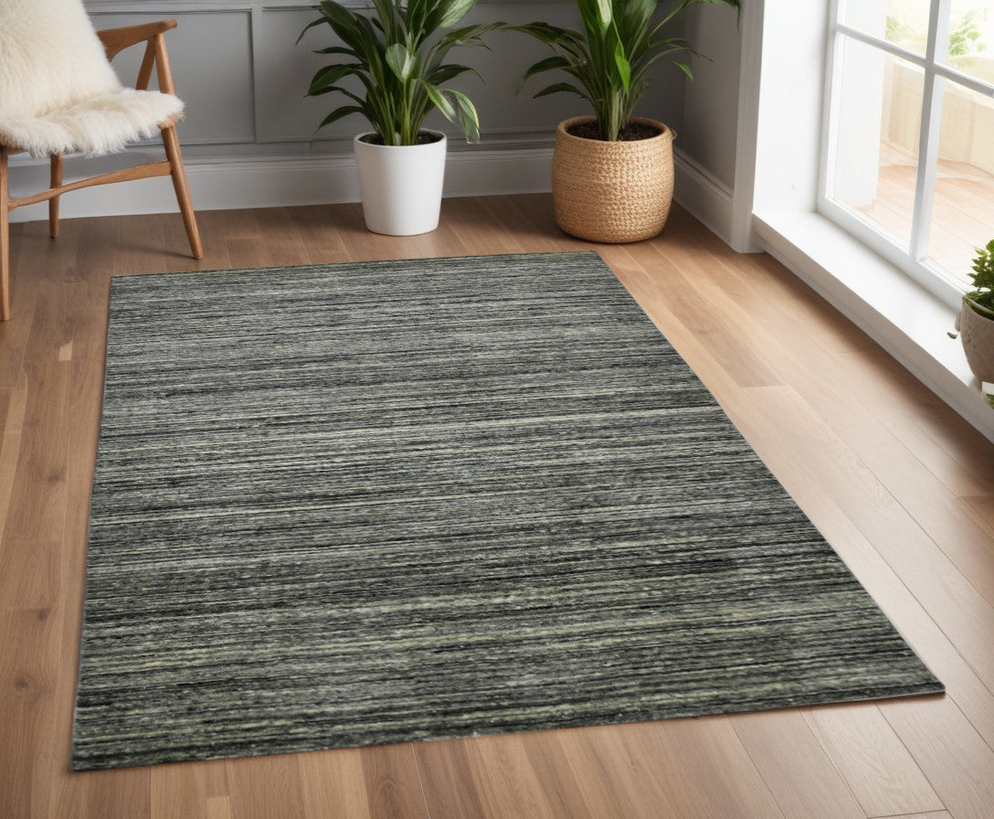 4 X 6 Gray And Black Wool Striped Hand Woven Area Rug