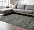 12 X 15 Gray And Black Wool Striped Hand Woven Area Rug