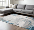 8 X 12 Gray Blue And Ivory Abstract Area Rug With Fringe