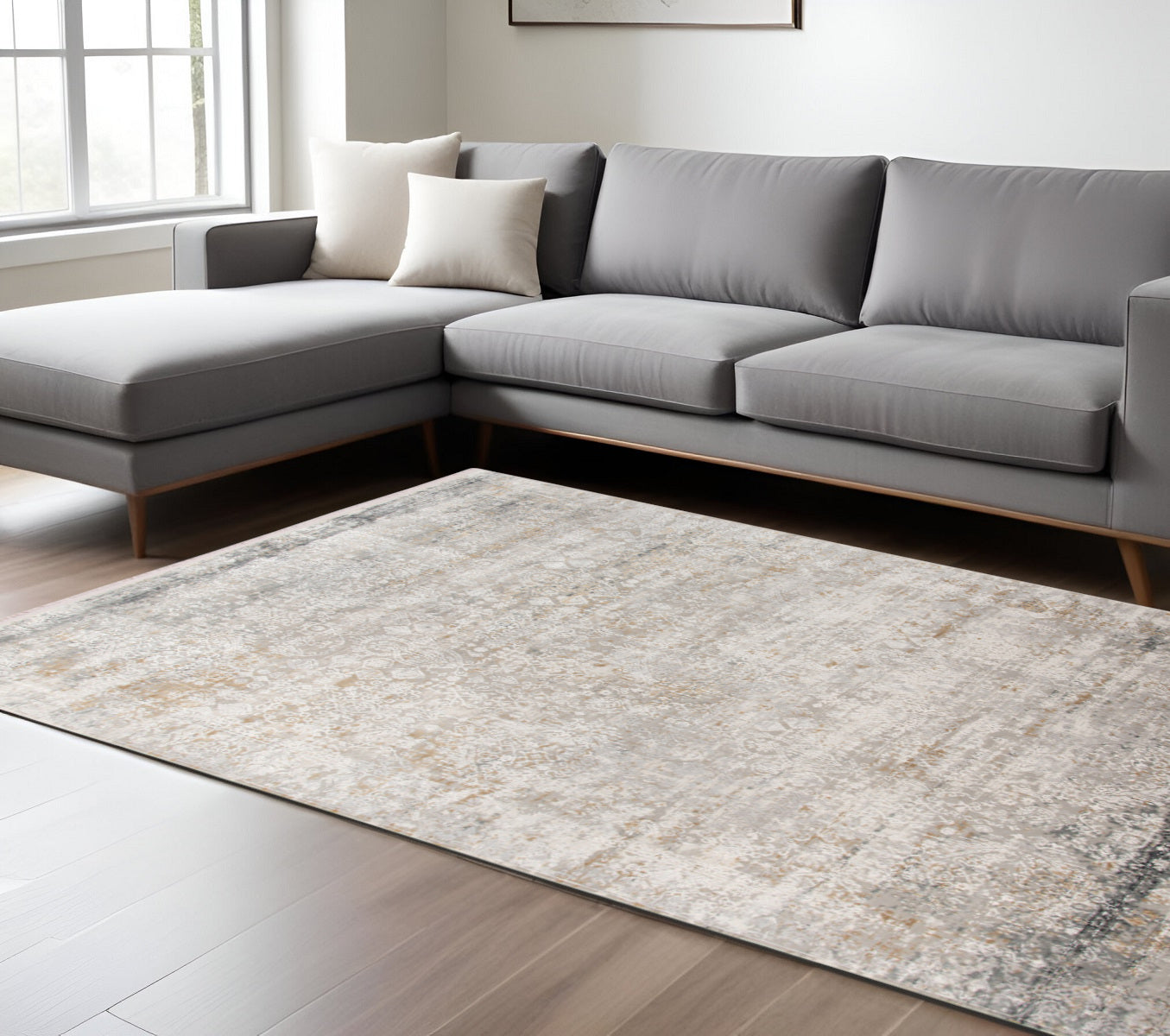 10 X 14 Gray Ivory And Brown Medallion Area Rug With Fringe