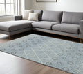 8 X 10 Blue Gray And Ivory Wool Geometric Hand Hooked Area Rug