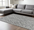 8 X 10 Dark Gray Ivory And Rust Wool Geometric Hand Hooked Area Rug