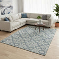 8 X 11 Sky Blue And Ivory Wool Geometric Hand Hooked Area Rug