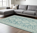 8 X 10 Aqua And Ivory Wool Oriental Hand Hooked Area Rug