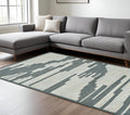 9 X 13 Blue And Ivory Wool Abstract Hand Hooked Area Rug
