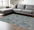 9 X 13 Gray Blue And Ivory Wool Floral Medallion Hand Hooked Area Rug