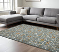 9 X 13 Orange Gray And Ivory Wool Floral Medallion Hand Hooked Area Rug