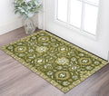 2 X 3 Olive Green Ivory And Light Brown Wool Floral Medallion Hand Hooked Area Rug