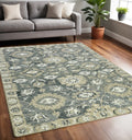 5 X 8 Gray Ivory And Beige Wool Floral Medallion Hand Hooked Area Rug