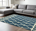 9 X 13 Blue And Ivory Wool Argyle Hand Hooked Area Rug