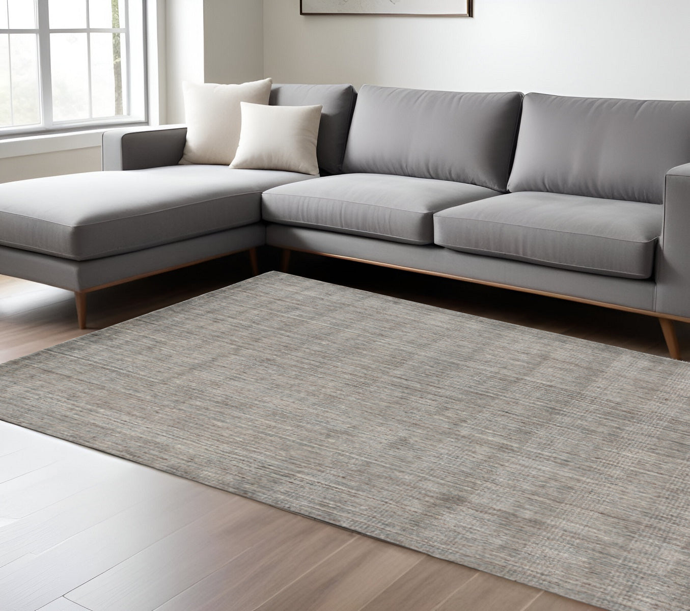8 X 10 Gray And Light Brown Wool Abstract Hand Woven Area Rug