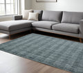 9 X 12 Blue And Ivory Wool Plaid Hand Woven Area Rug