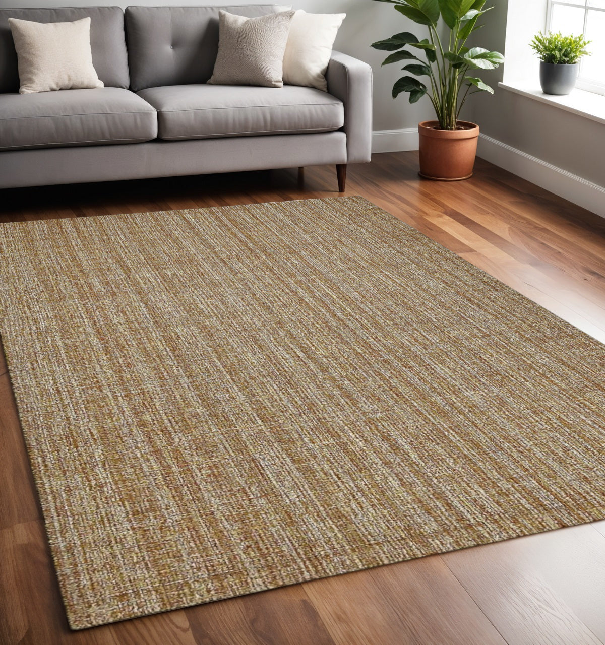 5 X 7 Ivory And Rust Wool Striped Hand Tufted Area Rug