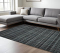 9 X 12 Black Ivory And Charcoal Wool Plaid Hand Tufted Area Rug