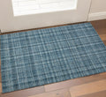2 X 3 Turquoise Gray And Ivory Wool Plaid Hand Tufted Area Rug