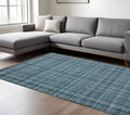 8 X 10 Turquoise Gray And Ivory Wool Plaid Hand Tufted Area Rug