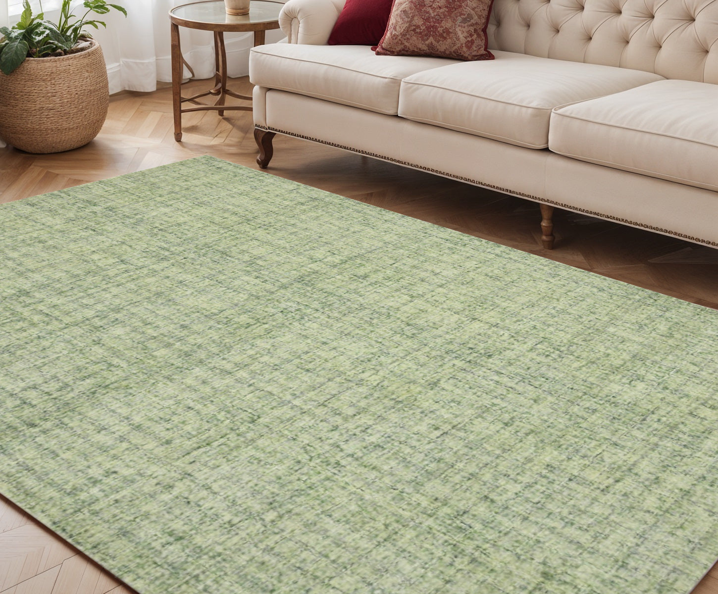 5 X 7 Green And Light Green Wool Striped Hand Tufted Area Rug