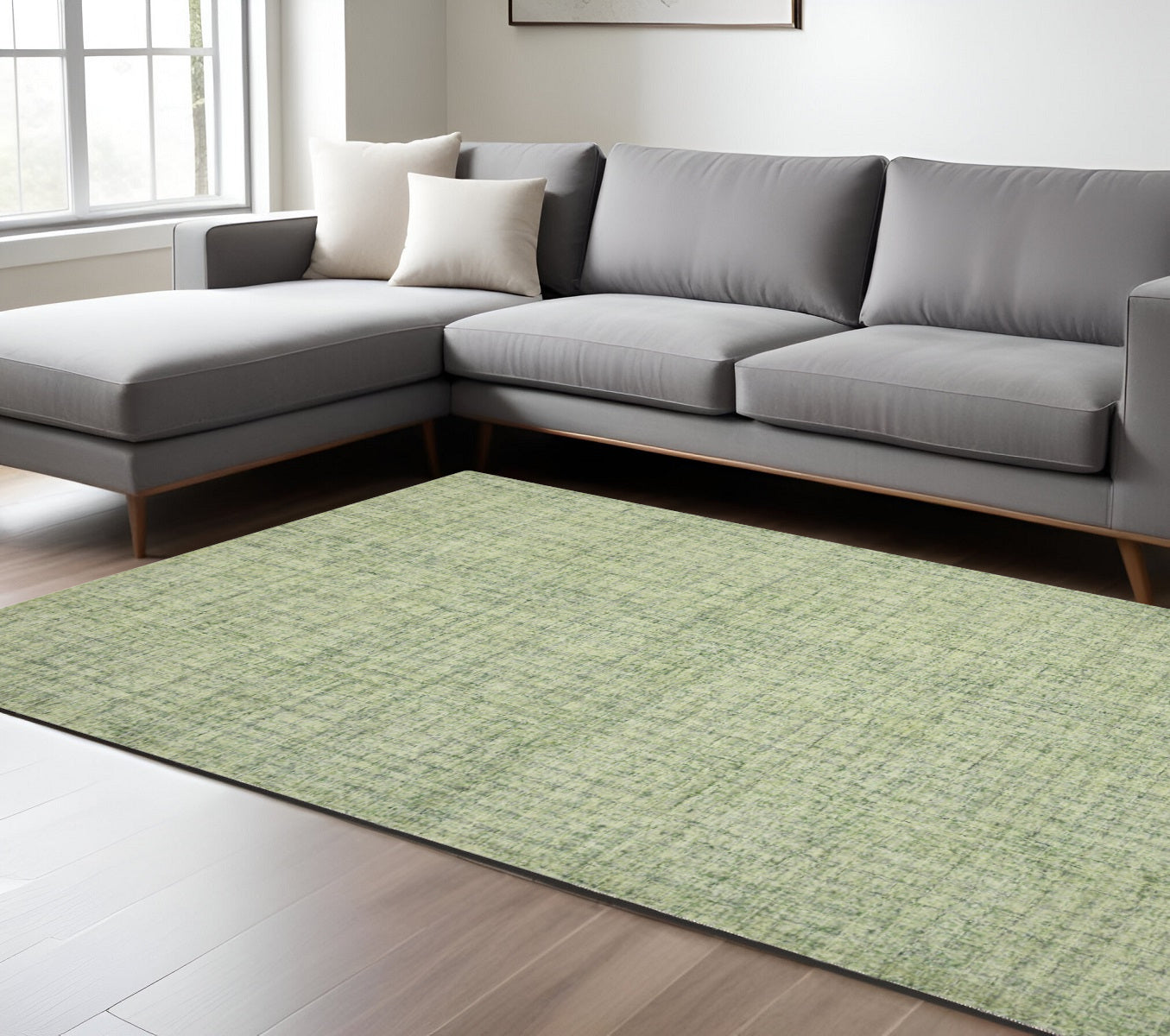 8 X 10 Green And Light Green Wool Striped Hand Tufted Area Rug