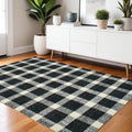 4 X 6 Charcoal And Ivory Wool Plaid Hand Tufted Area Rug