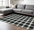 8 X 10 Charcoal And Ivory Wool Plaid Hand Tufted Area Rug