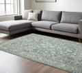 8 X 10 Sky Blue Gray And Ivory Wool Oriental Hand Tufted Area Rug