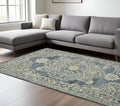 8 X 10 Denim Blue And Ivory Wool Oriental Hand Tufted Area Rug