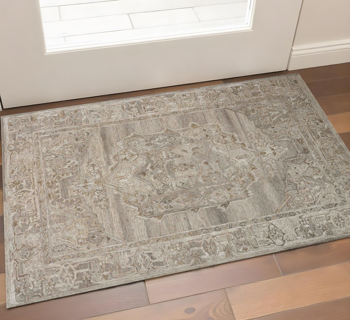 2 X 3 Brown And Beige Wool Oriental Hand Tufted Area Rug