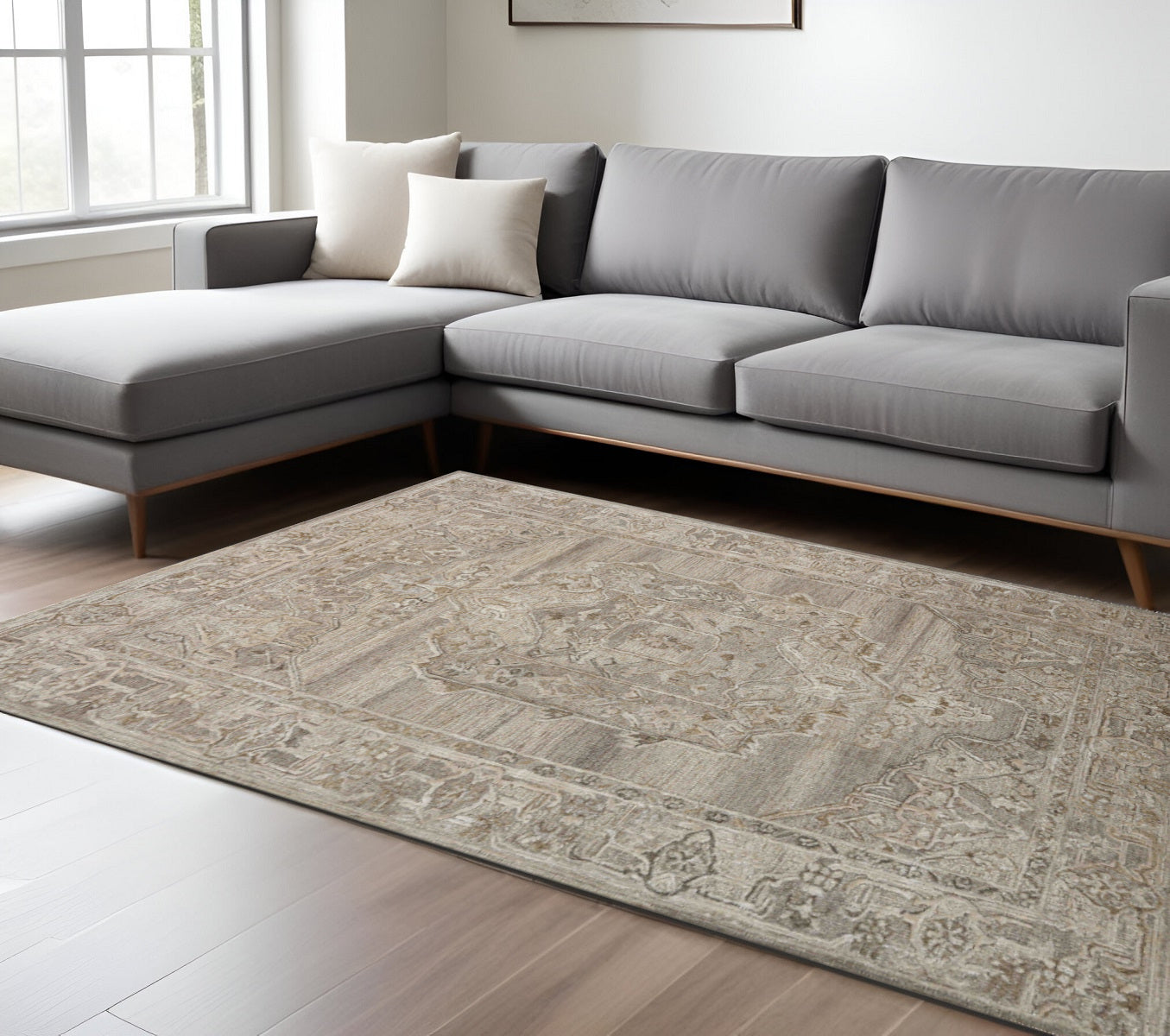 8 X 10 Brown And Beige Wool Oriental Hand Tufted Area Rug