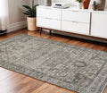 4 X 6 Gray Dark Gray And Dark Pink Oriental Hand Woven Area Rug With Fringe