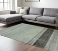 8 X 10 Gray And Light Green Wool Striped Hand Woven Area Rug