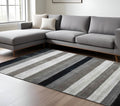 10 X 14 Black And Gray Wool Striped Hand Woven Area Rug