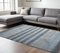 9 X 12 Gray And Light Blue Wool Striped Hand Woven Area Rug